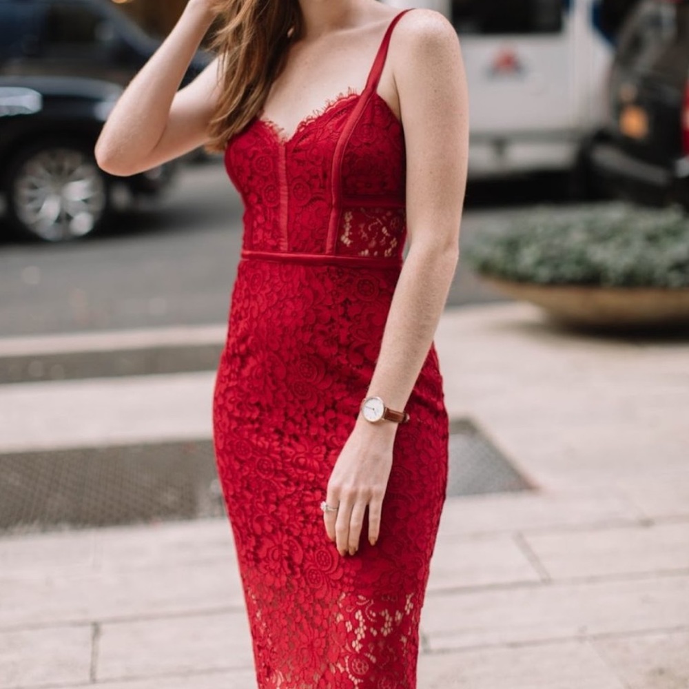 Express Red Bodycon Lace Overlay